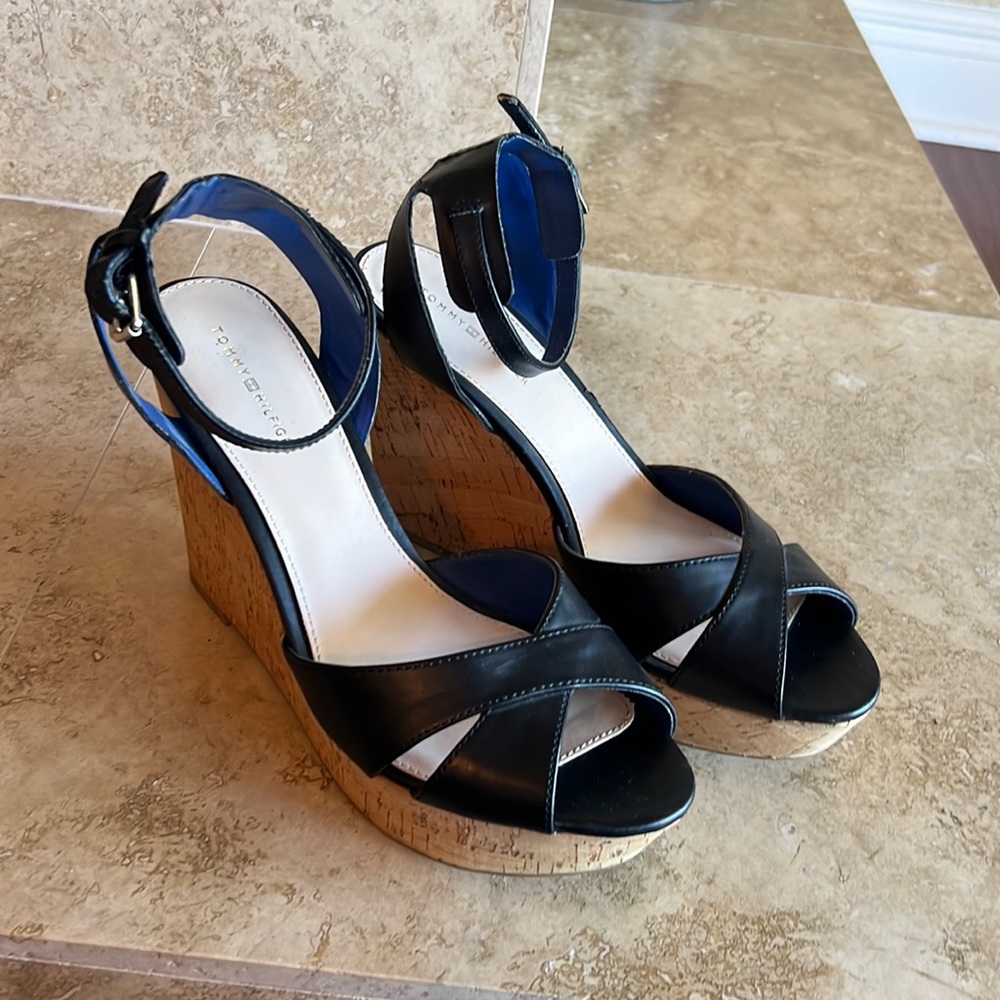 Cute black wedge sandal with ankle strap